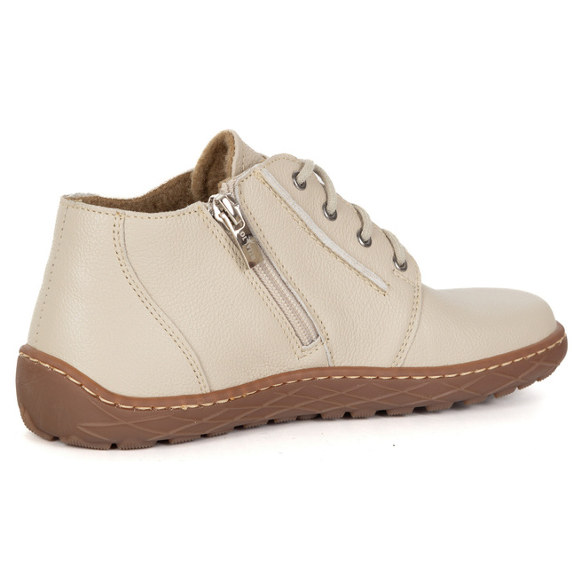 Buty damskie skórzane BAREFOOT lekko ocieplone za kostkę z zamkiem 787/2 beżowe