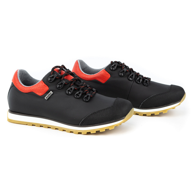 Buty damskie trekkingowe skórzane na membranie 05-0195-42 czarne z czerwonym