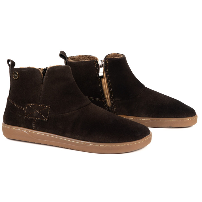 Dámské zimní boty barefoot kožené Z-B07 hnědé velurové na zip