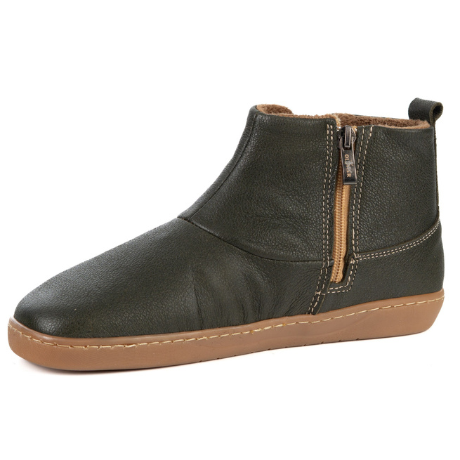 Buty damskie zimowe barefoot skórzane na zamek Z-B07 oliwkowe