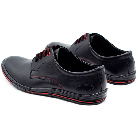 Skórzane buty męskie 295LU czarne z czerwonym