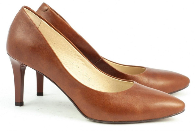 Dámské kožené lodičky na jehlovém podpatku 078-H camel