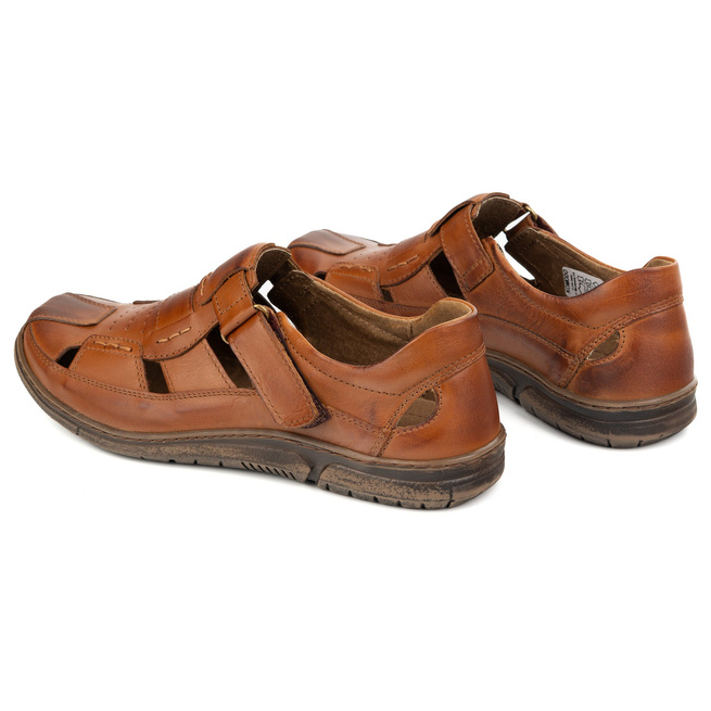 Buty męskie skórzane na rzep 937KOM brązowe