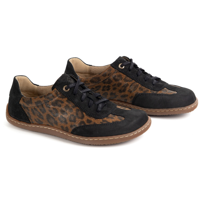 Buty BAREFOOT damskie skórzane minimalistyczne 1287 czarny nubuk panterka