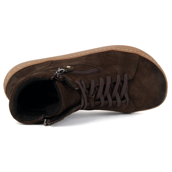 Damskie minimalistyczne buty skórzane zimowe barefoot 1261 brązowe