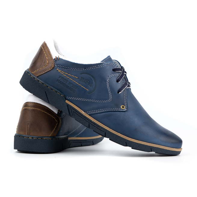 Pánská kožená obuv 2103 tmavě modrá s bílou barvou