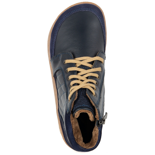 Buty damskie zimowe barefoot skórzane Z-B05 granatowe