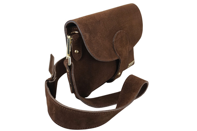 Semišová poštovní taška se širokým popruhem - hnědá