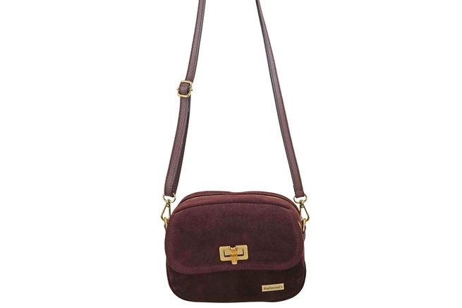 Malá semišová poštovní taška se zlatým zapínáním - bordó
