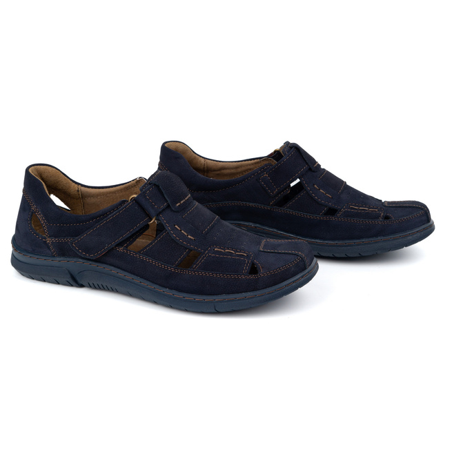 Pánská kožená obuv na suchý zip 937KOM navy blue