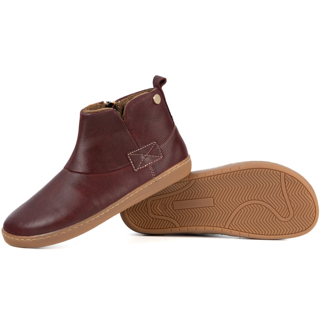 Buty damskie zimowe barefoot skórzane Z-B07 bordowe na zamek