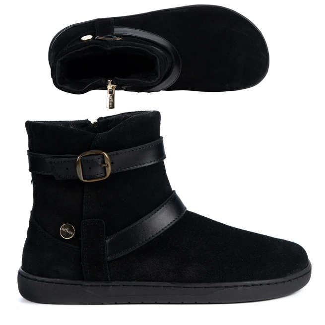 Zimowe botki barefoot skórzane Jasper zamszowe zero drop czarne