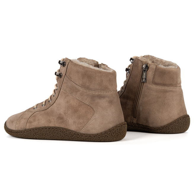 Damskie trzewiki barefoot ocieplane wełną merino 0769W cappucino welur