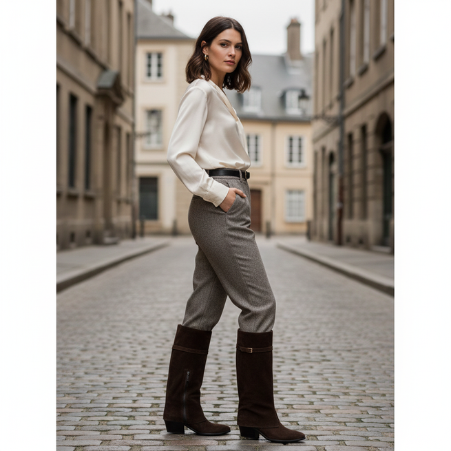 Olivier Parker - Dámské semišové kozačky nad kolena s nízkým podpatkem