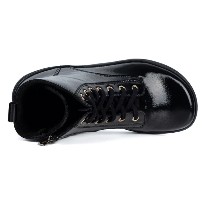 Buty damskie barefoot zimowe skórzane Olivier Liv 1303 ocieplane lakier czarne 