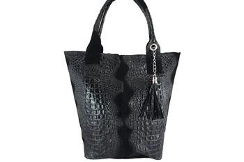 Modny worek skórzany - CROCO - Czarny