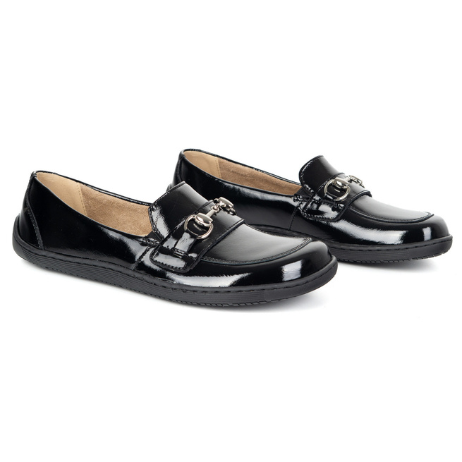 Barefoot damskie mokasyny skórzane minimalistyczne 1288AR czarny lakier