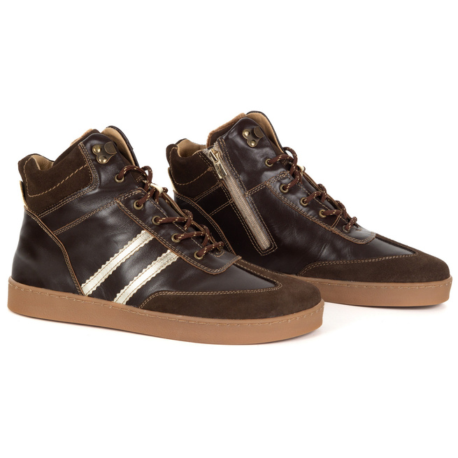 Skórzane buty BAREFOOT damskie zimowe 201MP ocieplane z naturalnej skóry brązowe