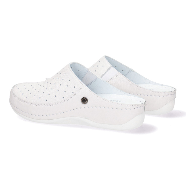 Dámské žabky Pollonus potažené kůží, bílé perforované