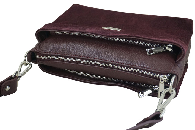Prostorná poštovní taška z kůže a semiše - bordó