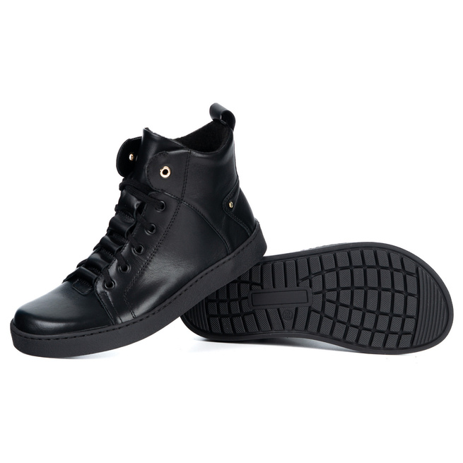 Barefoot buty skórzane minimalisthyczne Riley ocieplane czarne