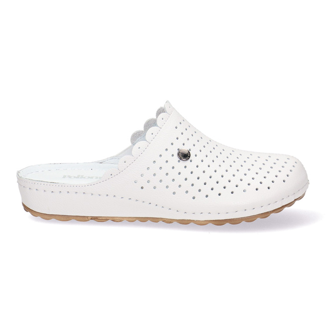 Solidne skórzane klapki damskie zakryte z perforacja 