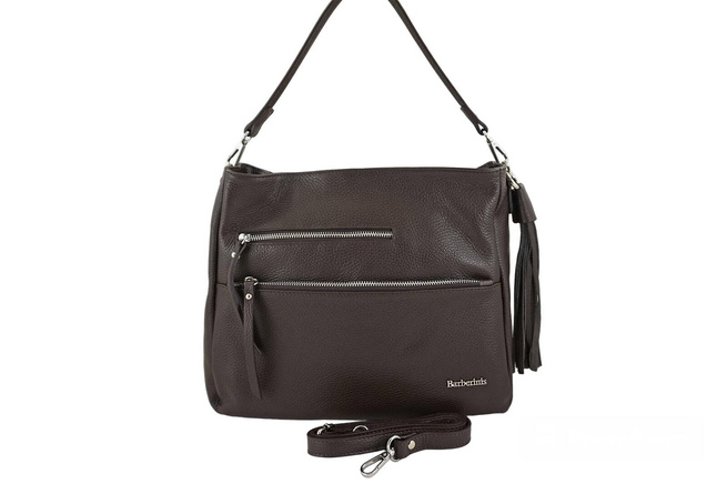 Pojemna skórzana torba z frędzlem - Brązowa ciemna