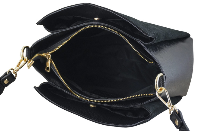 Městská taška z přírodního semiše a kůže - černá