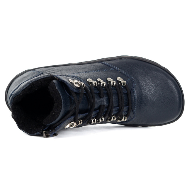 Dámské barefoot zimní kožené boty Olivier Astrid zateplené přírodní vlnou námořnická modrá