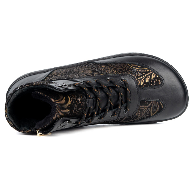 Buty BAREFOOT damskie zimowe 201MP ocieplane skórzane czarne lico we wzory