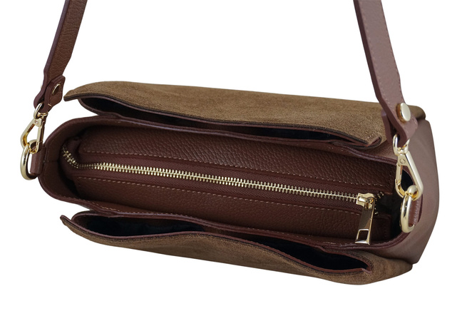 Kabelka do města z přírodního semiše a kůže - hnědá