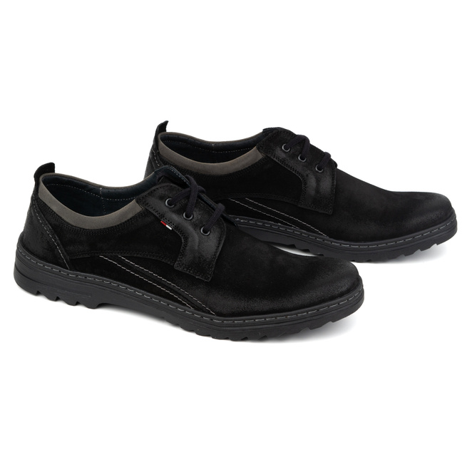 Buty męskie skórzane casual sznurowane zamszowe 309GT czarne