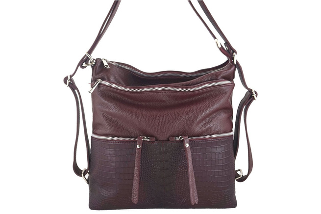 Dámská kožená kabelka - taška / batoh formátu A4 - bordó