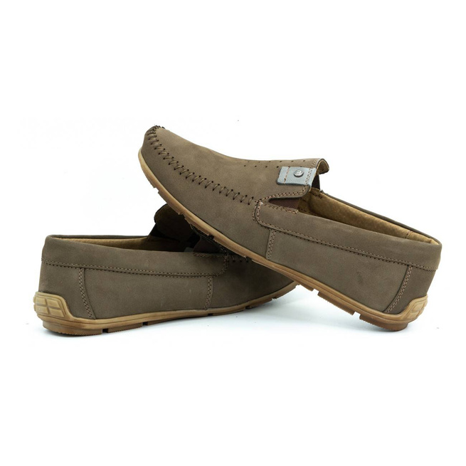 Mokasyny męskie skórzane zamsz 937MA brązowe