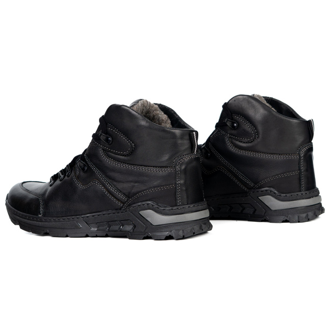 Męskie trzewiki skórzane Olivier 615KNT – model trekkingowy za kostkę czarne