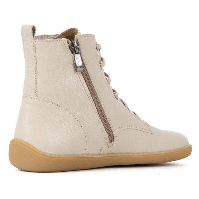BAREFOOT dámské kožené boty 1795POL - zateplené, šněrovací se zipem béžové barvy