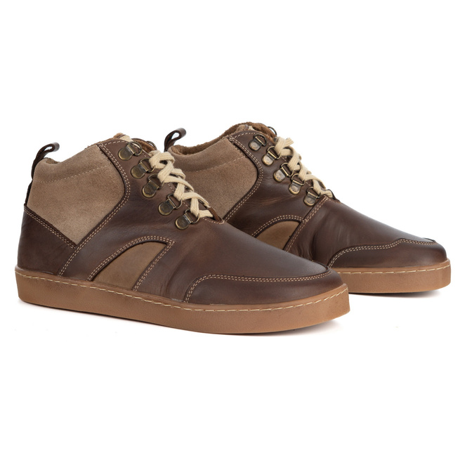 Barefoot unisex zimní kožené boty Explorer tmavě hnědé 