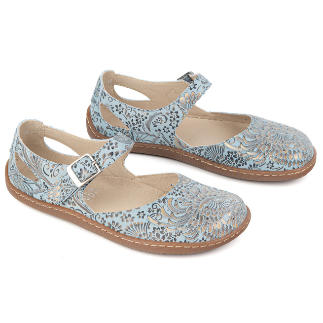 Dámská kožená obuv barefoot s potiskem 1284 modrá