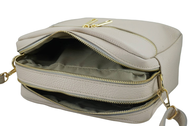 Pojemna torebka skórzana dwukomorowa - Beżowa jasna