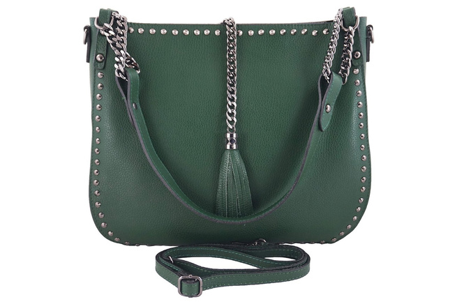 Módní kožená taška přes rameno s nýty - černá