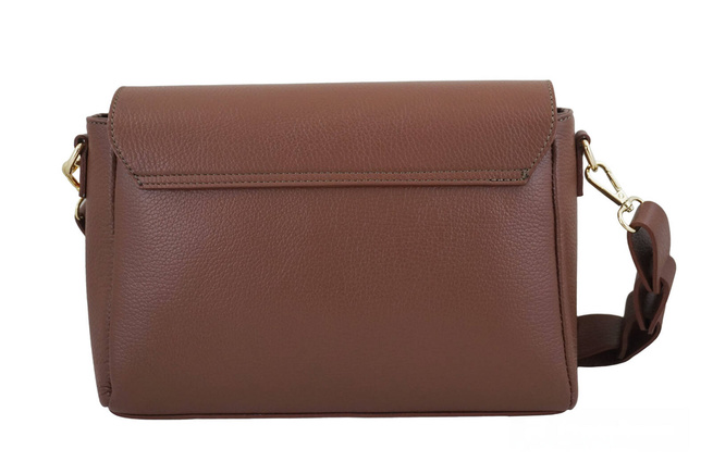 Skórzana torebka na ramię z plecionym paskiem - Brązowa