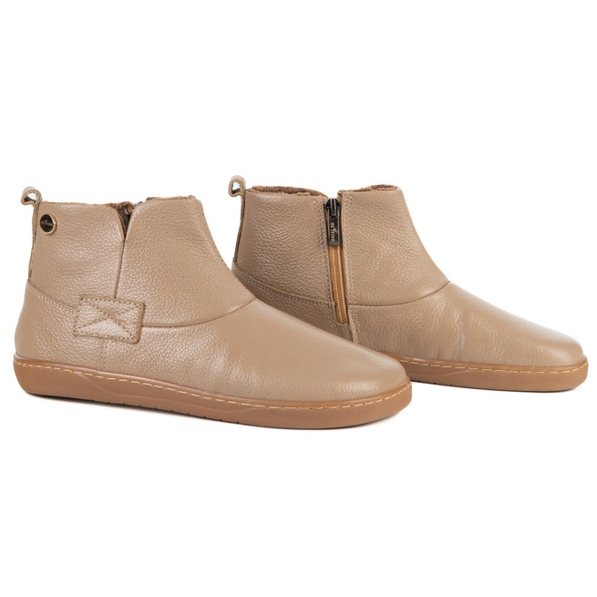 Buty damskie zimowe barefoot skórzane Z-B07 pudrowe na zamek