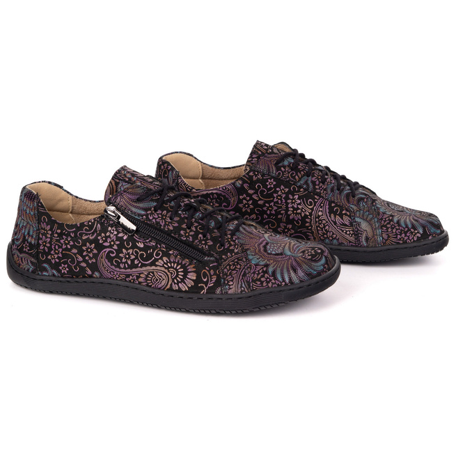 Damskie minimalistyczne buty skórzane barefoot model perforowane 1243 FIOLET ETNICZNY