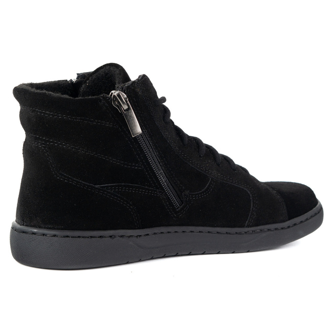 Damskie minimalistyczne buty skórzane zimowe barefoot 1261 czarny welur