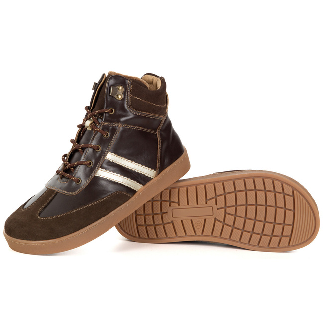 Skórzane buty BAREFOOT damskie zimowe 201MP ocieplane z naturalnej skóry brązowe