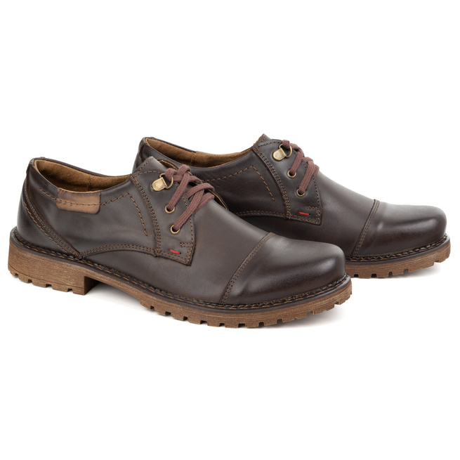 Buty męskie skórzane OLIVIER 312GT A z przeszytym noskiem ciemno brązowe