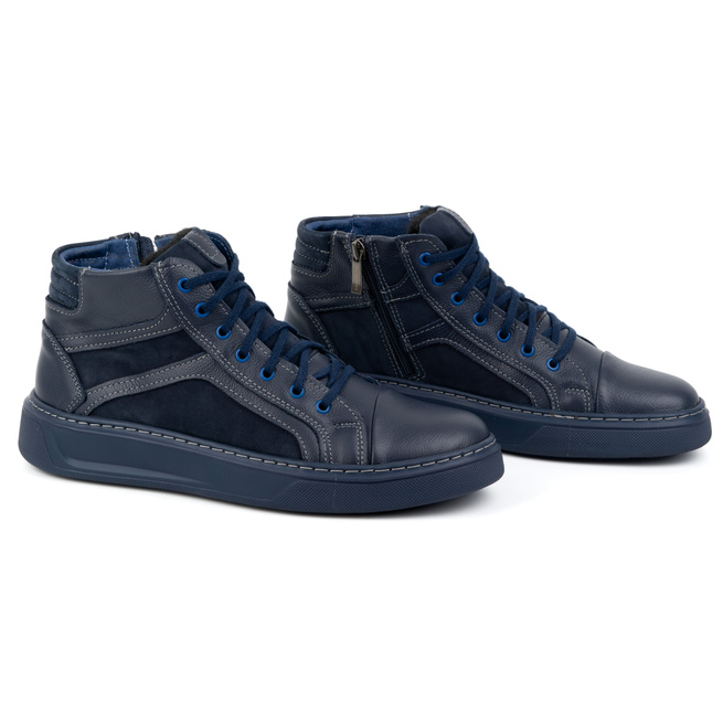 Pánské zimní kožené tenisky 886K navy blue