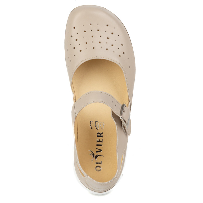 Olivier 1284 dámské barefoot ažurové baleríny - kožené boty se sponou pro každodenní a elegantní styling béžové barvy