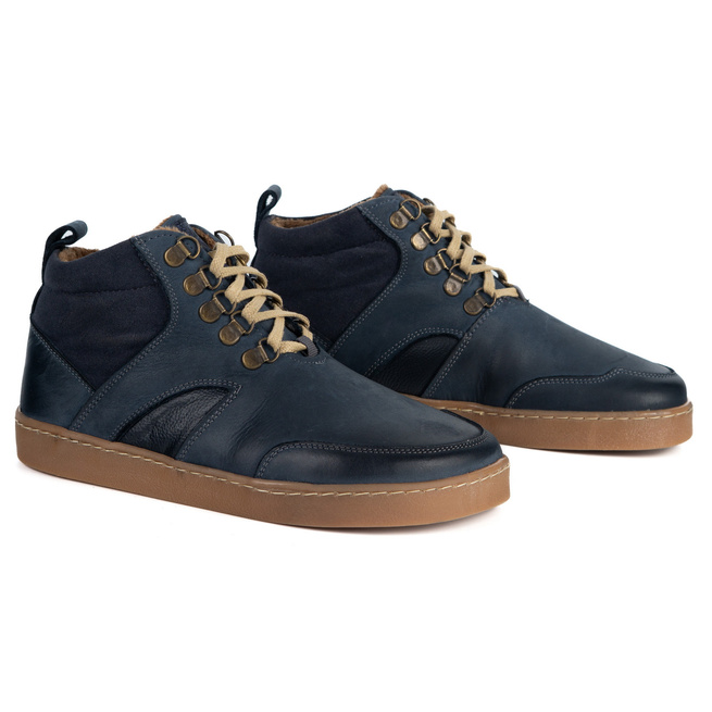 Barefoot zimowe buty skórzane unisex Explorer niebieskie