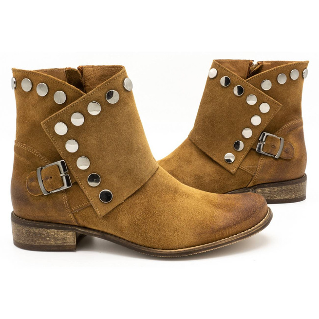 Dámské kožené kozačky s cvočky 1198 camel